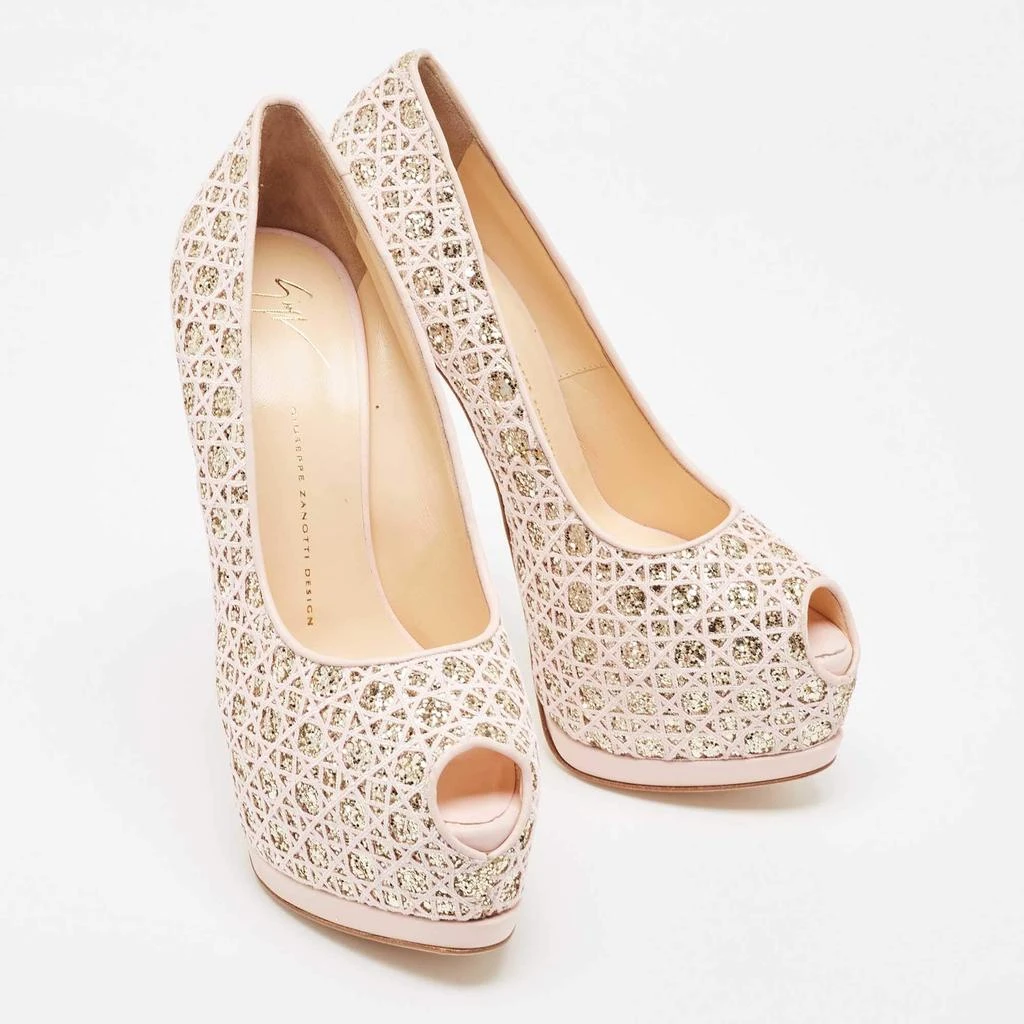 Giuseppe Zanotti Giuseppe Zanotti Pink Glitter Lace and Leather Sharon Platform Peep Toe Pumps Size 41 4