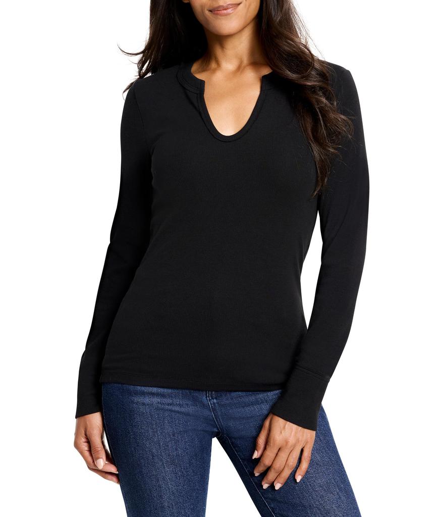 NIC+ZOE Seamed Up Split Neck Rib Tee