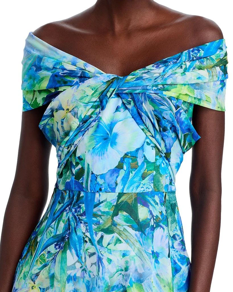 Teri Jon Chiffon Criss Cross Off-the-Shoulder Leaf Print Gown 2