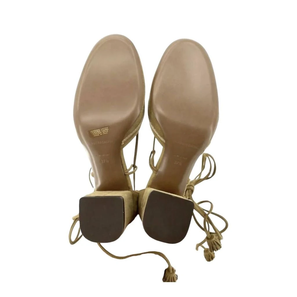 L'AUTRE CHOSE L'Autre Chose - Women's Camel Suede Leather Tasseled Ankle Wrap Heels 5
