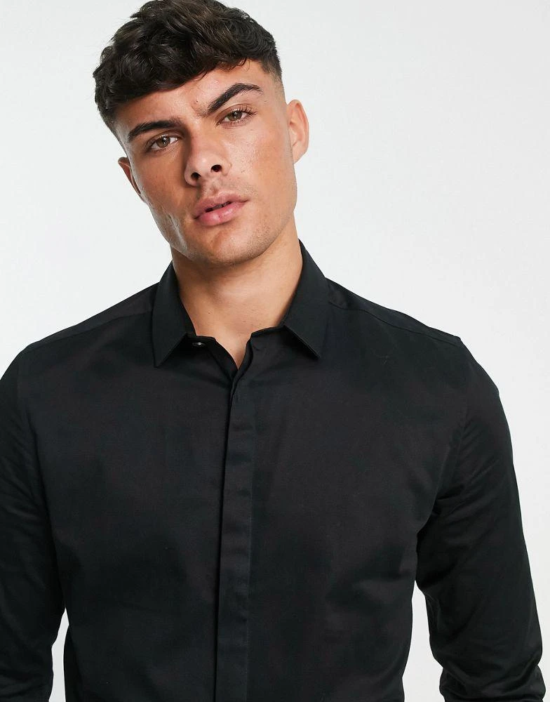 ASOS ASOS DESIGN  slim fit sateen shirt in black 4