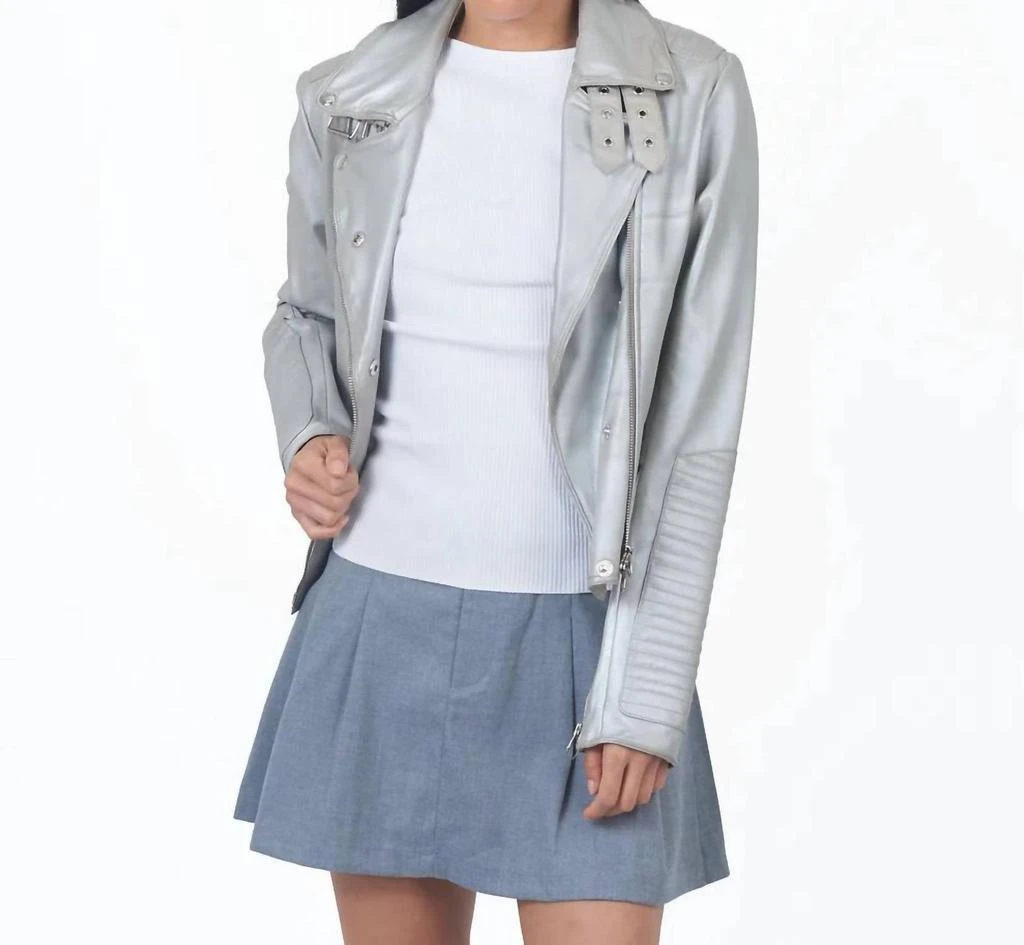JKT NYC Harley Metallic Leather Jacket In Silver 2