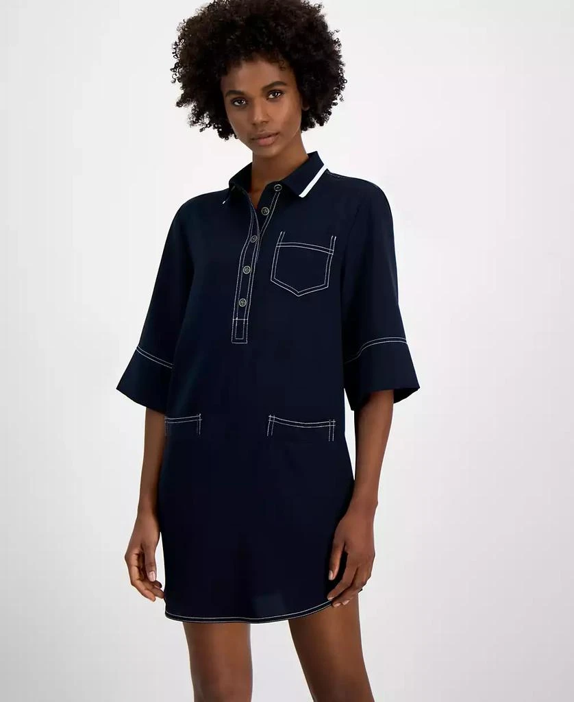 Tommy Hilfiger Women's Contrast-Stitched Button-Placket Popover Dress 4