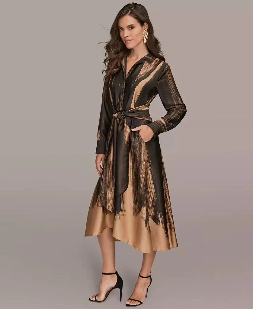 Donna Karan Women
s Printed Long Sleeve Twist Waist Dress 2