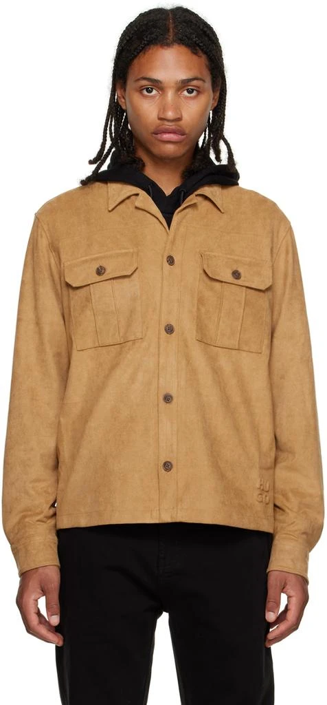 Hugo Boss Beige Oversized Faux-Suede Shirt 1