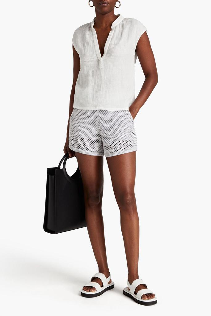 Monrow Cotton and modal-blend open-knit shorts