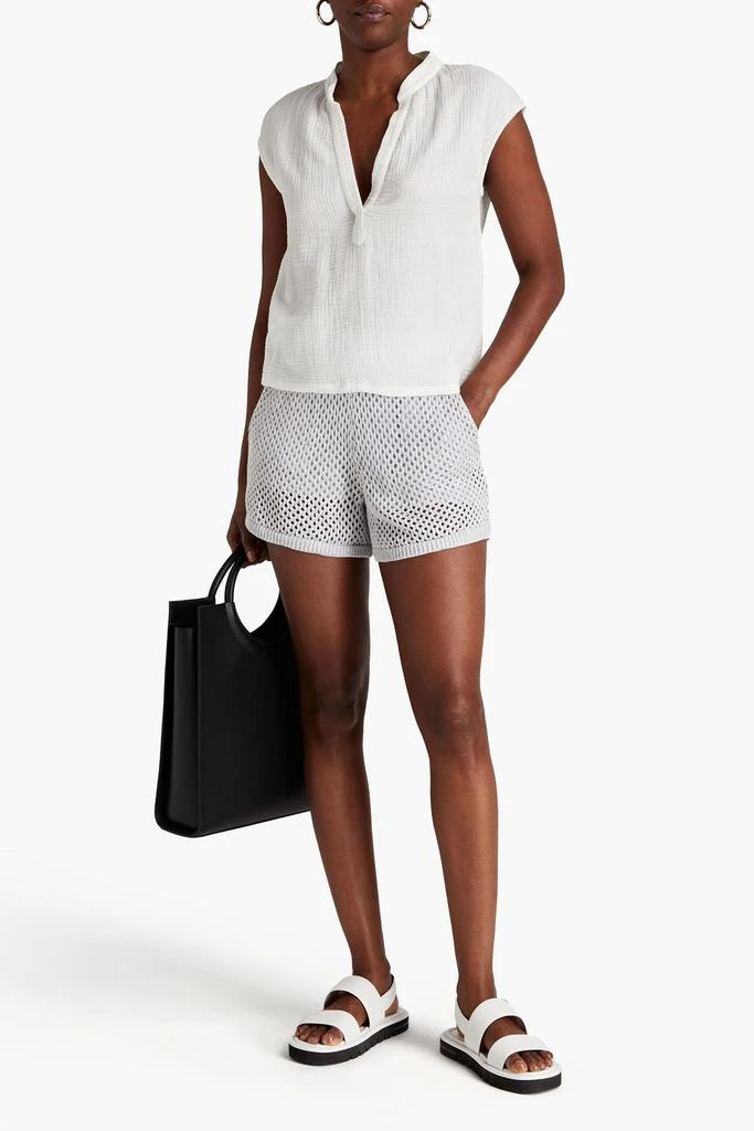 MONROW Cotton and modal-blend open-knit shorts 2