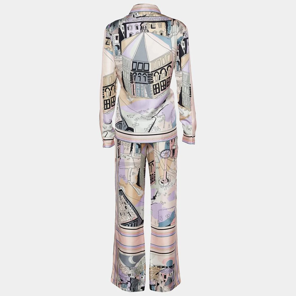 EMILIO PUCCI Emilio Pucci Pale Pink Battistero Print Silk Palazzo Trousers & Shirt Set M 2
