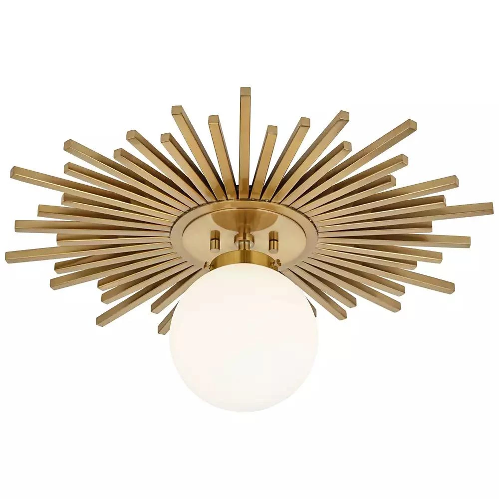 Possini Euro Design Hazel Modern Ceiling Light Semi Flush Mount Fixture 24" Wide Warm Brass White Globe Shade for Bedroom Kitchen Living Room Hallway 5