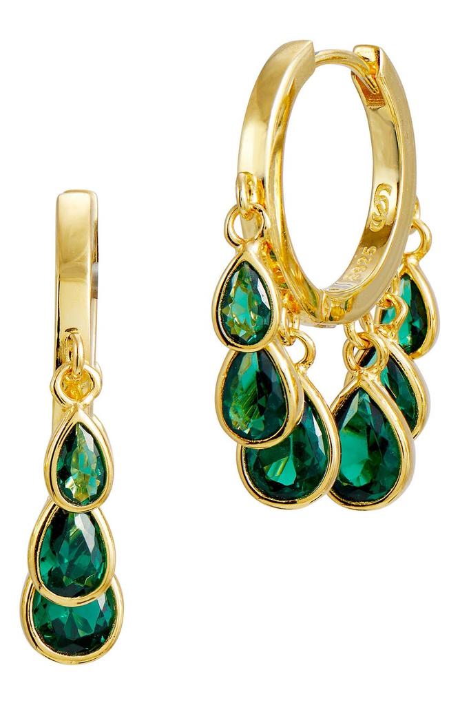 SAVVY CIE JEWELS 18K Gold Plated Sterling Silver Crystal Drop Hoop Earrings