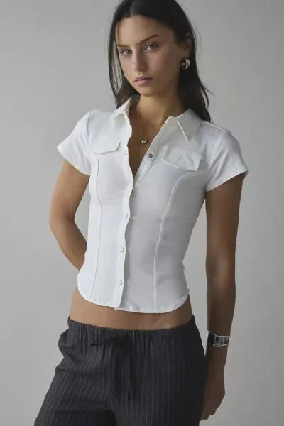 BDG Silence + Noise Polly Slim Short Sleeve Snap-Button Shirt 1