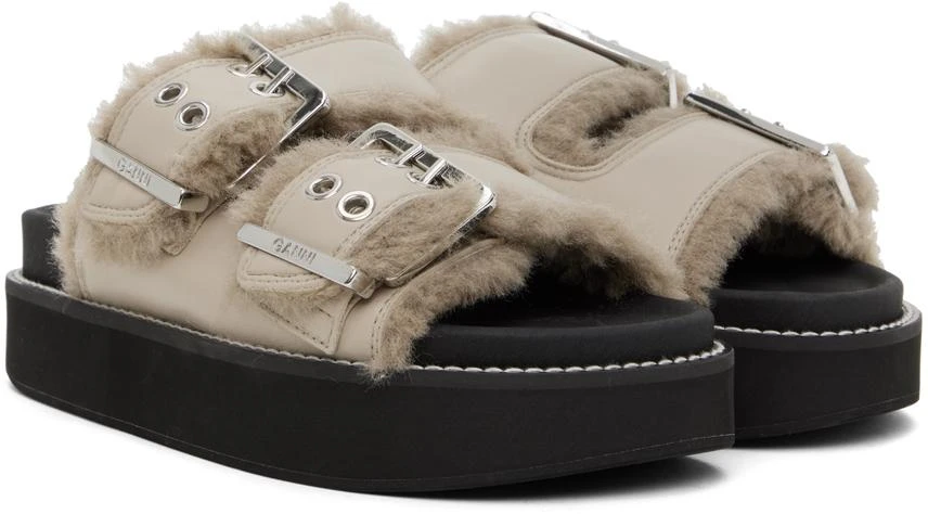 Ganni Taupe Feminine Buckle Flat Sandals 4