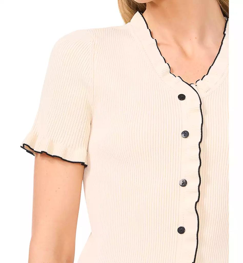 CeCe Women's Contrast-Trim Ruffled-Edge Short-Sleeve Cardigan