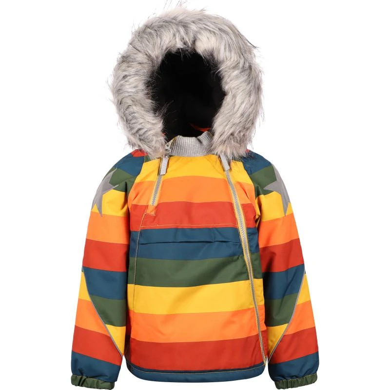 MOLO Rainbow stripes ski jacket with hood fur trim 1