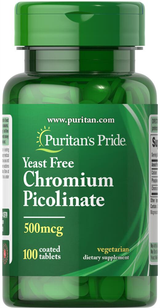 Puritan's Pride Chromium Picolinate 500 mcg Yeast Free 100 Tablets