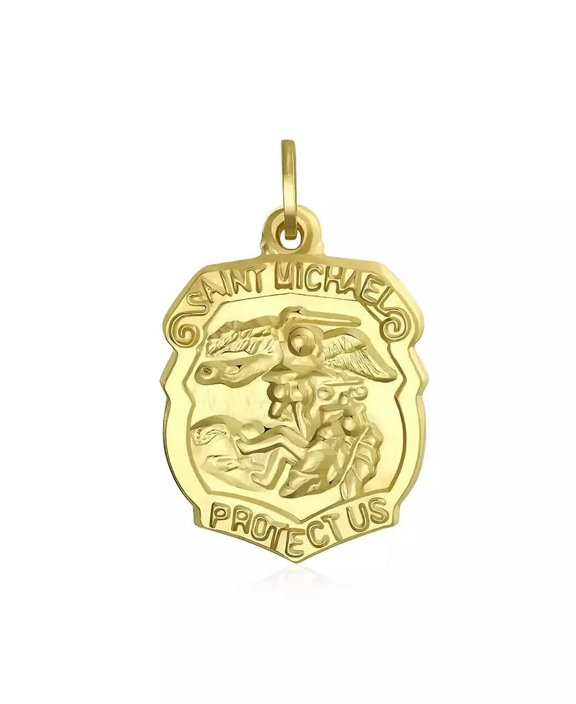 Bling Jewelry Yellow Real 14K Gold Archangel Religious Metal Protection Medallion Police Shield Saint Michael Pendant Necklace  No Chain