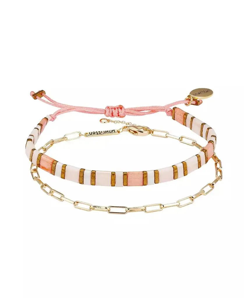 Unwritten Gold Flash Plated Link Chain and Pink Bracelet Set