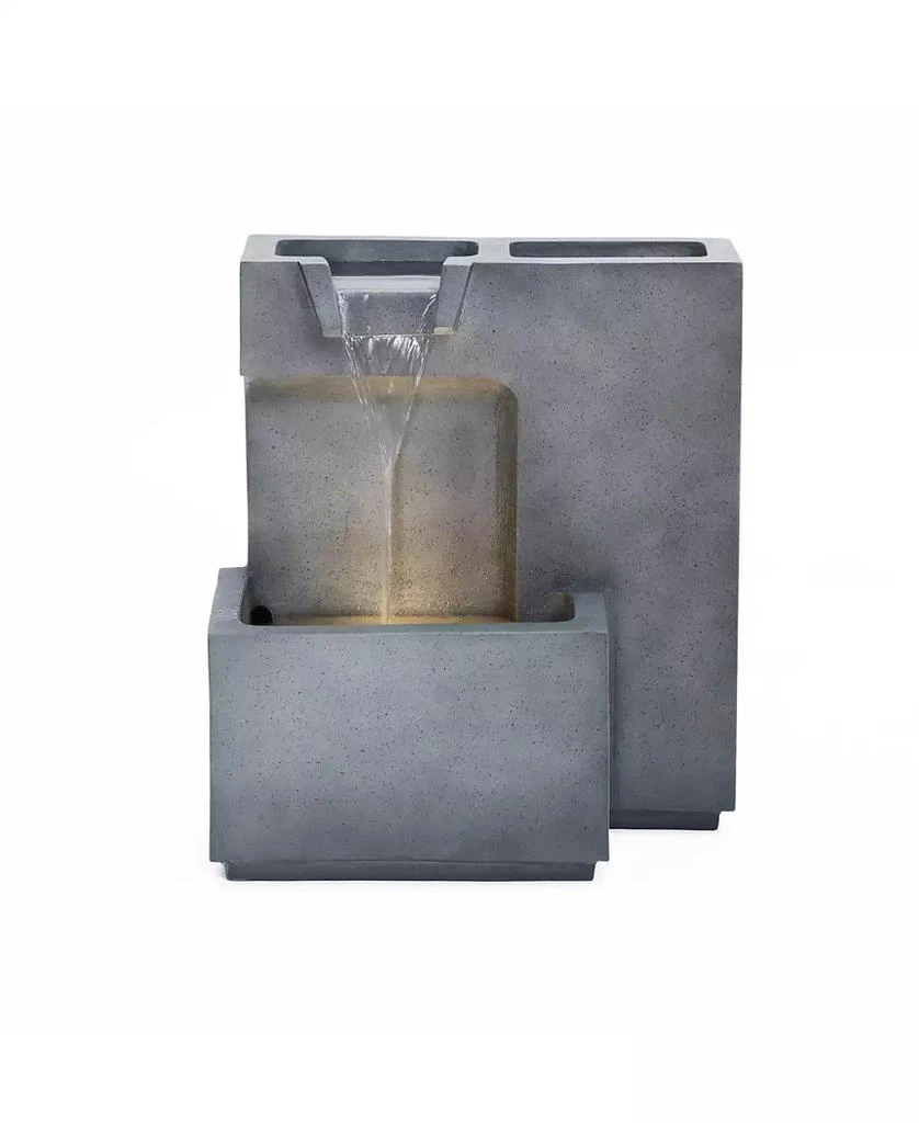 LuxenHome Cascading Gray with Speckled Black Rectangle 20-Inch Tall Resin Garden Fountain with Lights and Planter