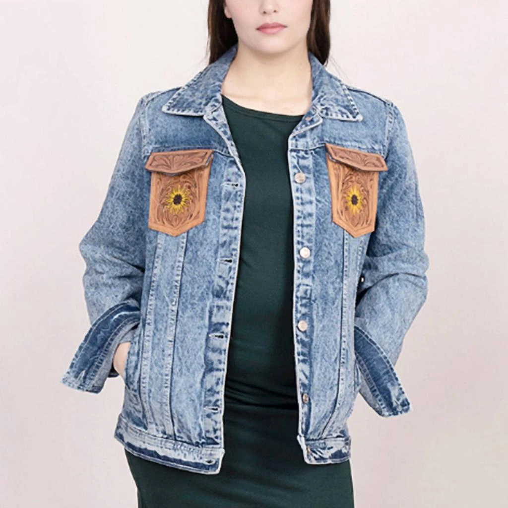 American Darling American Darling - Genuine Leather Hand Tooled Carved Denim Jacket