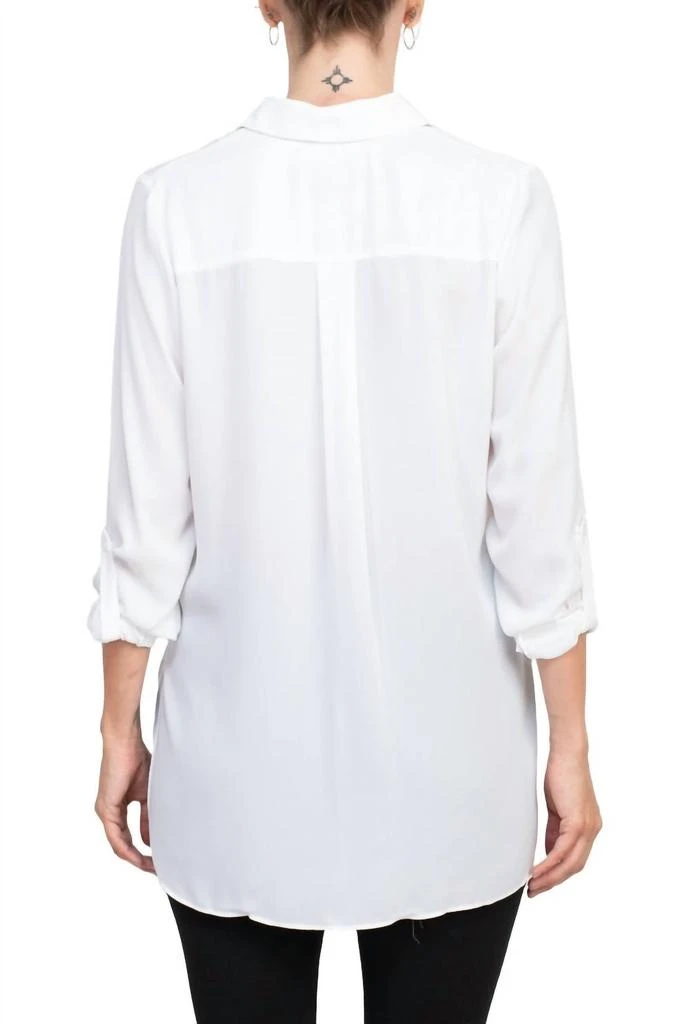 Joan Vass Joan Vass - Collared 3/4 Sleeves Chiffon Crepe Shirt 3