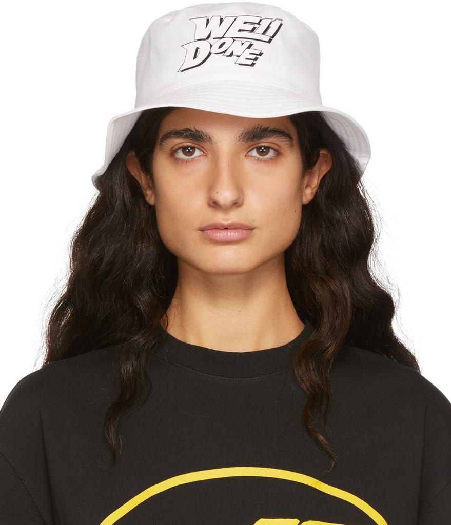 We11done White Basic Logo Bucket Hat