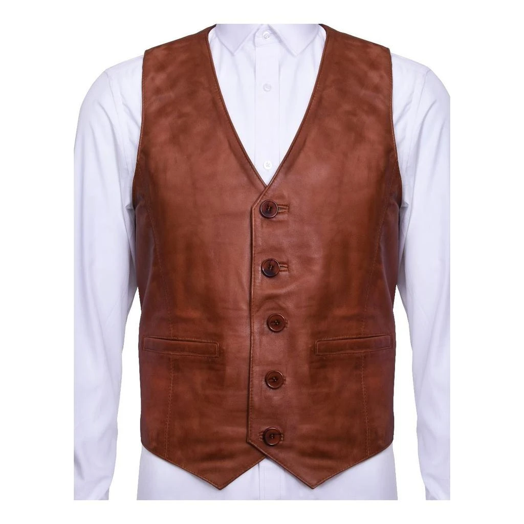 Infinity Leather Mens Leather Waistcoat Formal Traditional Gilet Vest 2