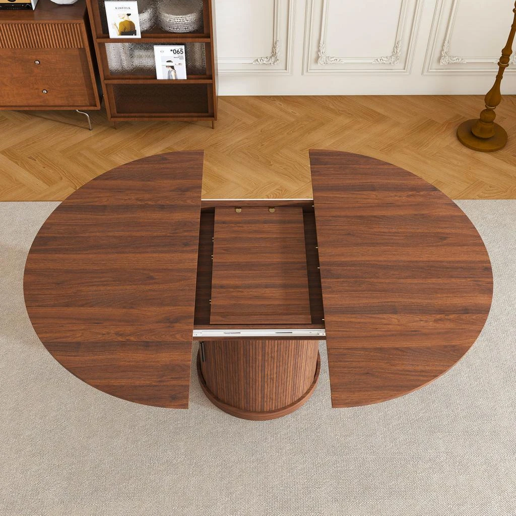 Streamdale Furniture Streamdale 59" Extendable Oval Dining Table Set with 4 Walnut Chairs 
2-Tier Storage 6