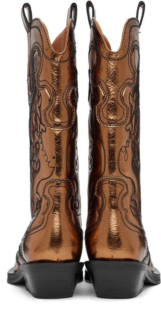 Ganni Gold Mid Shaft Embroidered Western Boots 2
