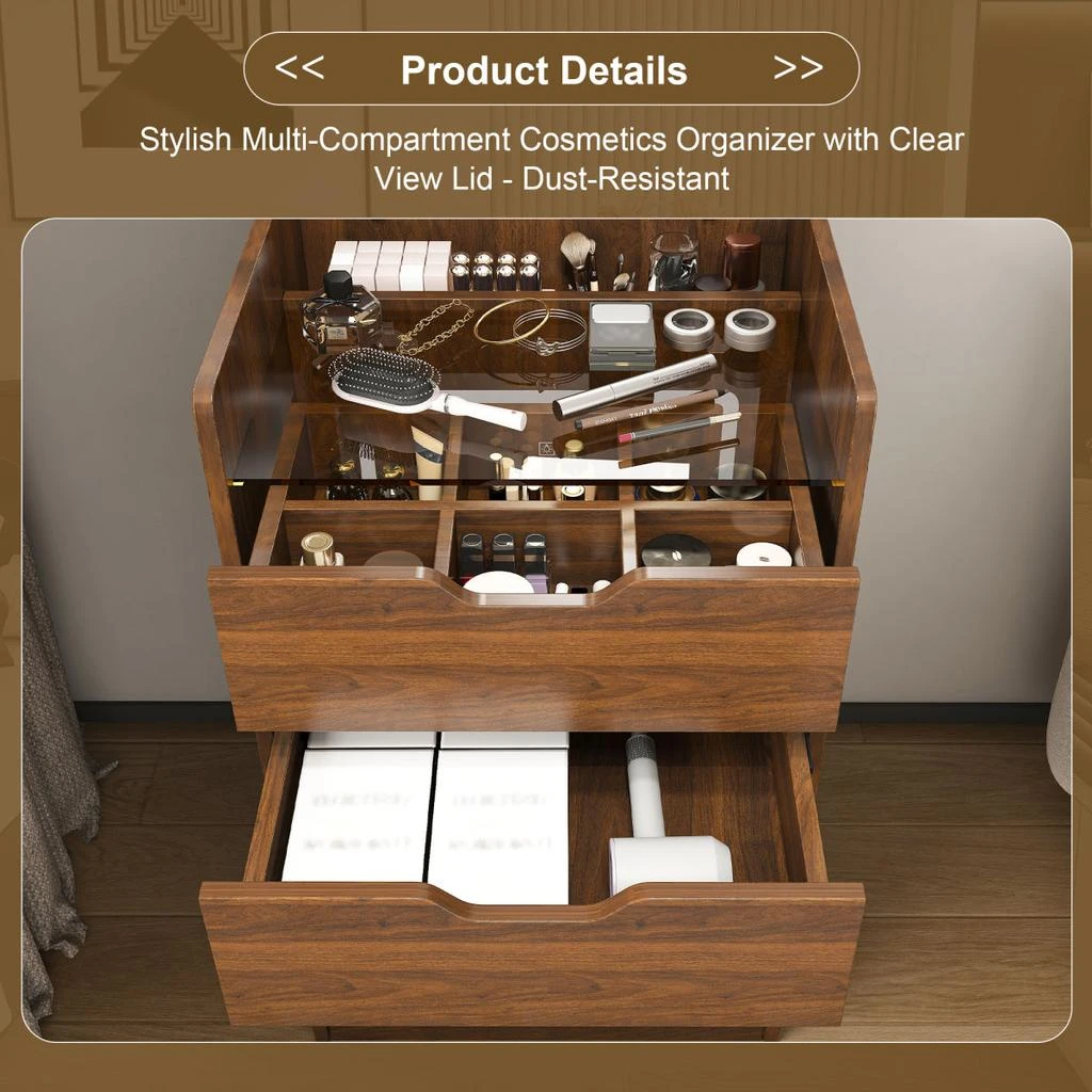 Streamdale Furniture Streamdale 3-in-1 Vanity Desk with Lighted Mirror 
Stool, Flip Top Makeup Dressing Table (Walnut) 3