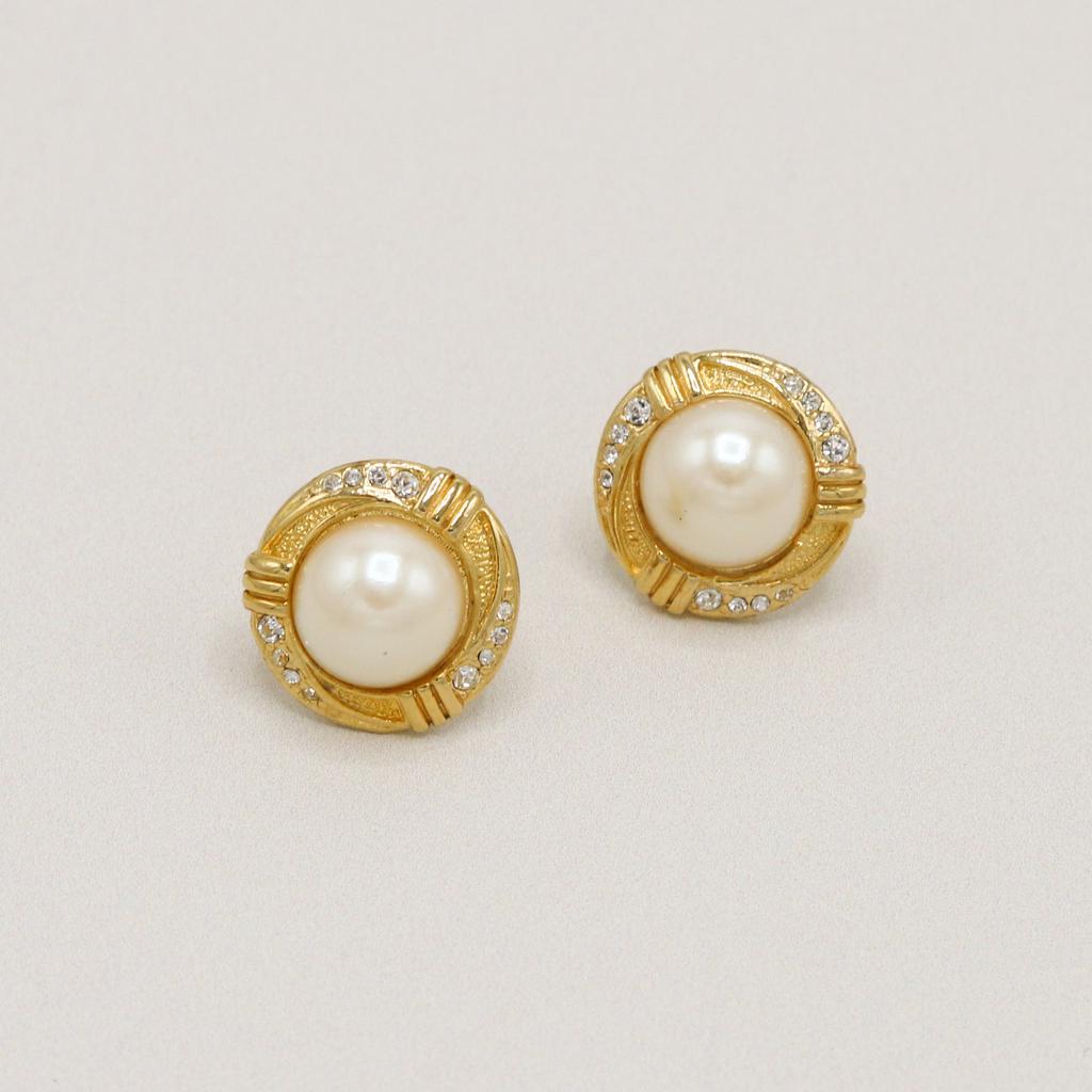 Orelia Vintage Vintage Textured Pearl & Crystal Twist Stud Earrings