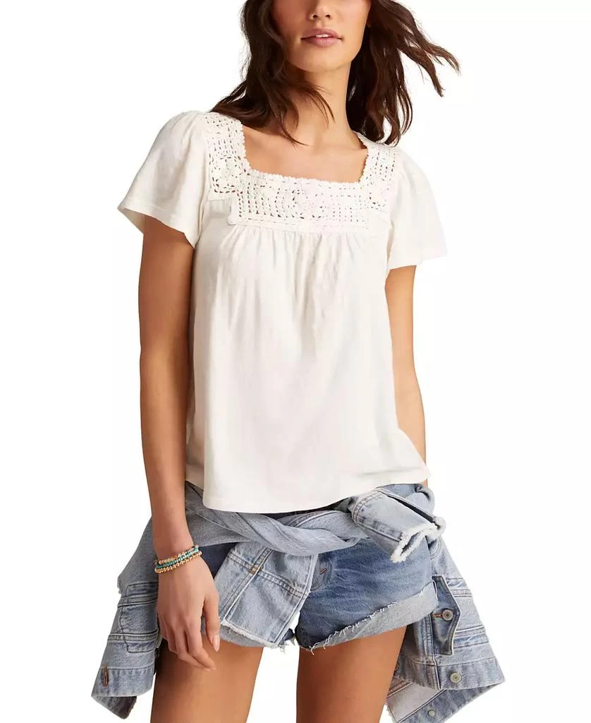 Lucky Brand Women's Cotton Crochet-Trim Top 1
