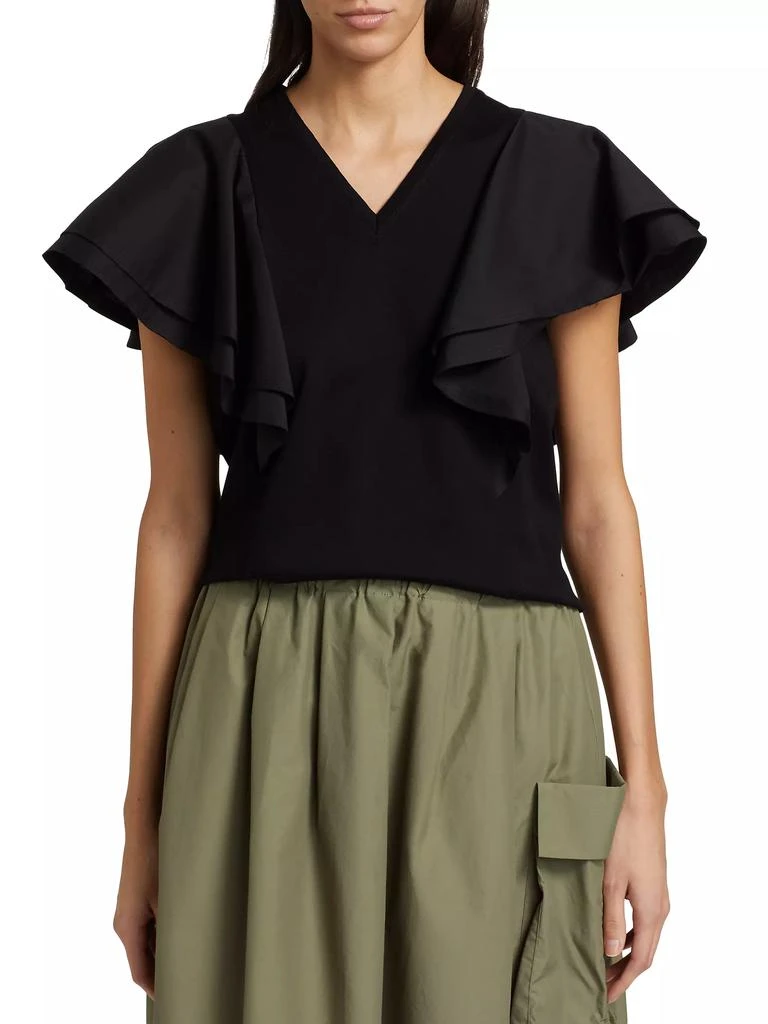 Barneys New York Cotton Ruffled V-Neck T-Shirt 3