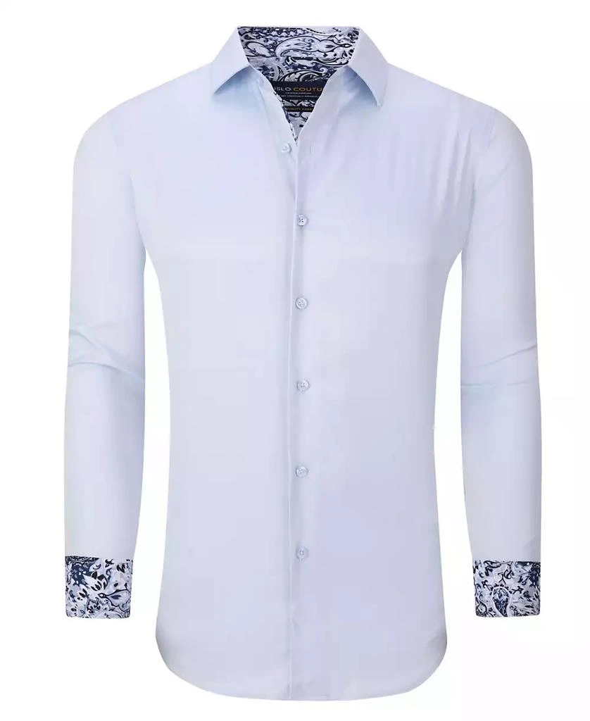 Suslo Couture Men's Solid Slim Fit Wrinkle Free Stretch Dress Shirt 1