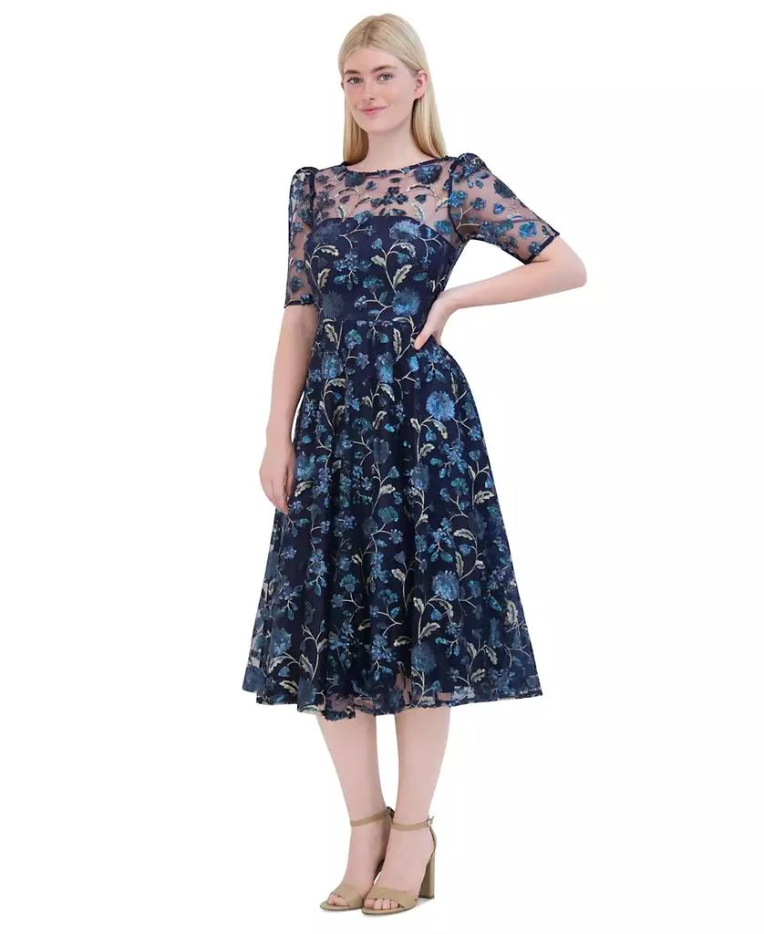 Eliza J Petite Boat-Neck Floral-Sequin Midi Dress 4