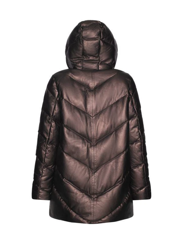 WOLFIE FURS Leather & Down Puffer Hooded Jacket 4