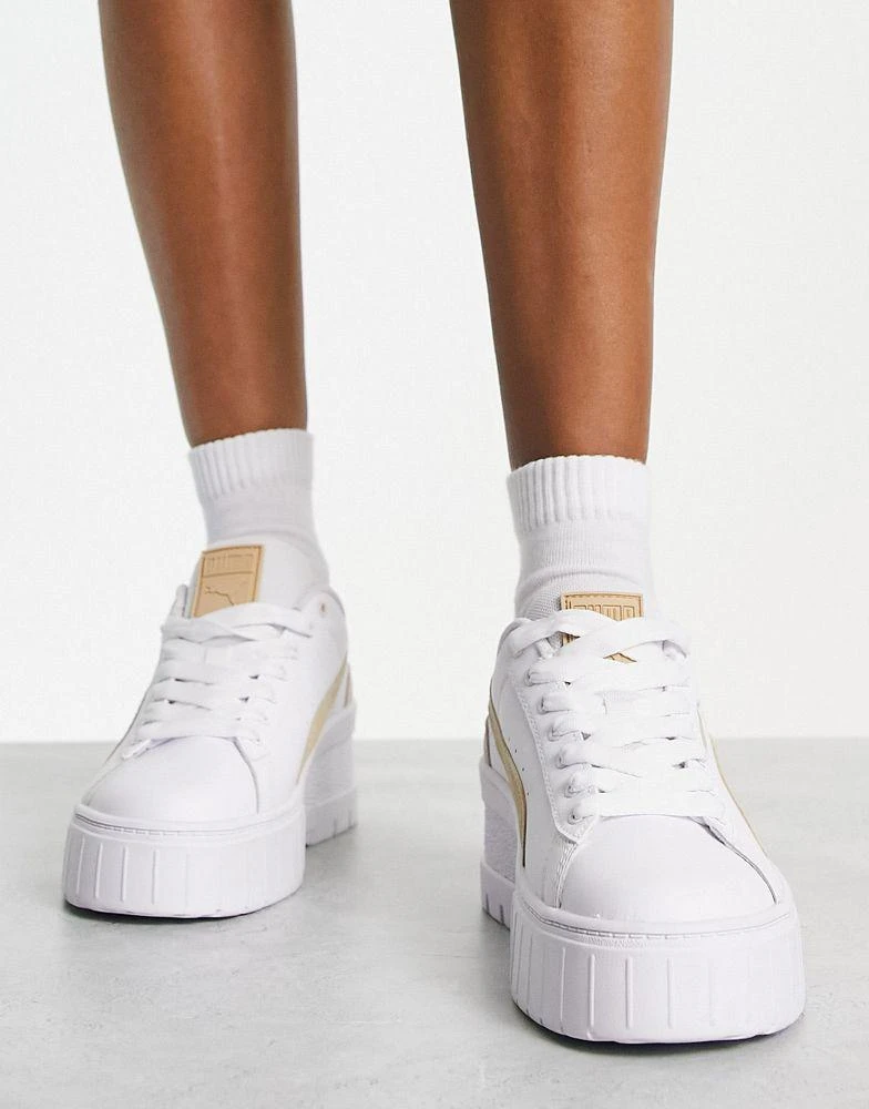 Puma Puma Mayze platform trainers in white and oatmeal 4