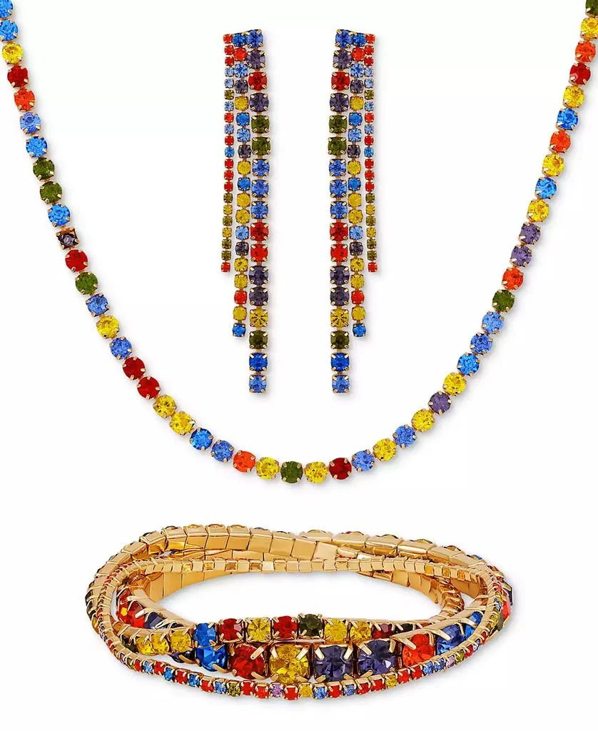 GUESS 3-Pc. Set Rhinestone Necklace, Stretch Bracelet, Drop Earrings 2
