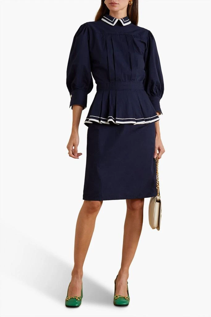 BATSHEVA Rilke pleated cotton-poplin peplum dress 2