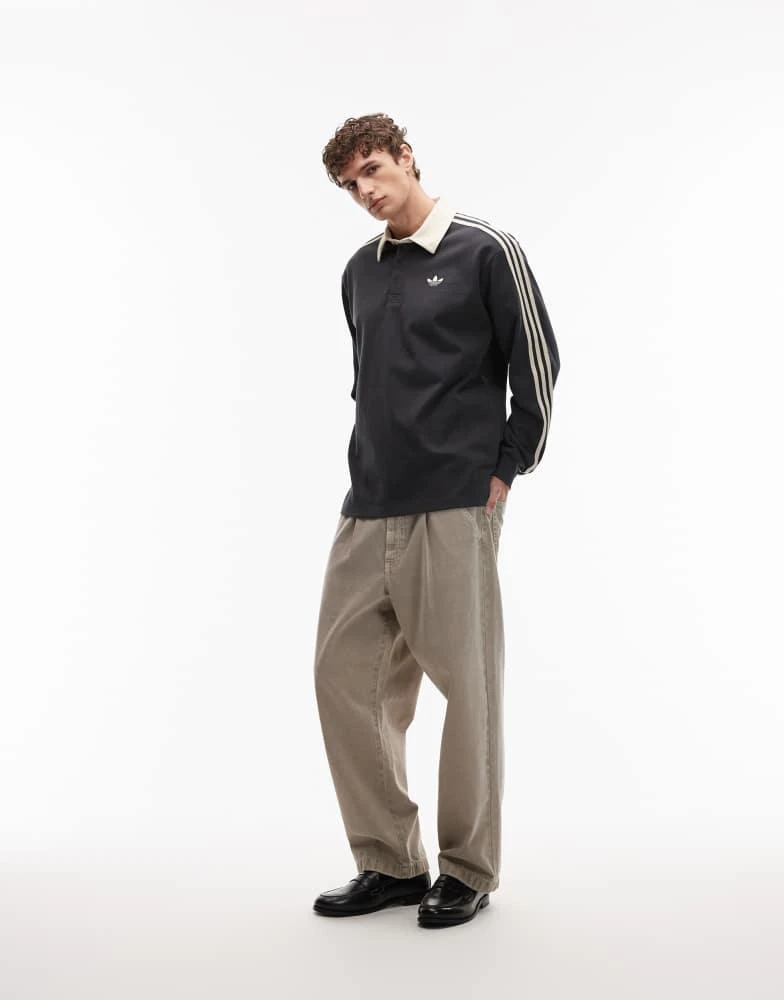 Adidas adidas Originals Three Stripe long sleeved polo in dark grey - exclusive to ASOS 2