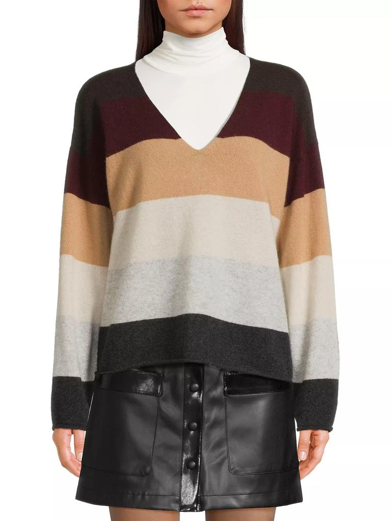 COLORUSH Rainbow Penny V Striped Cashmere Sweater 3