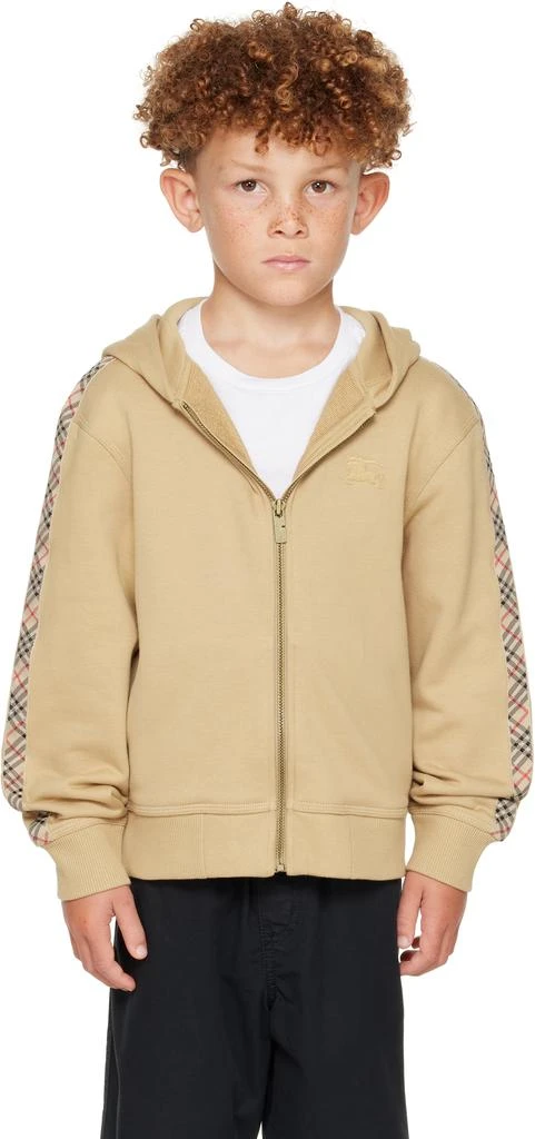 Burberry Kids Beige Check Trim Cotton Zip Hoodie