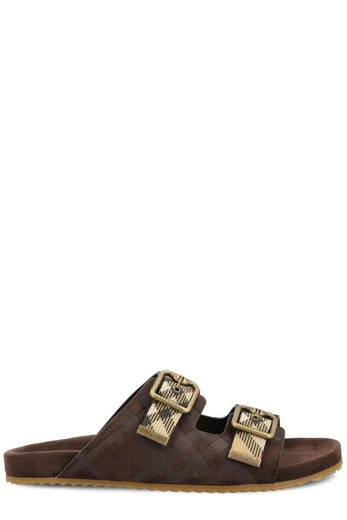 Burberry Burberry Double Buckle Checked Slides from Cettire