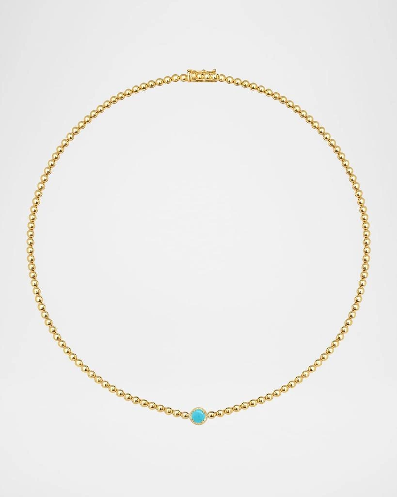 Jennifer Meyer 18K Yellow Gold Mini Bezel Tennis Necklace with Illusion Set Turquoise Accent 2
