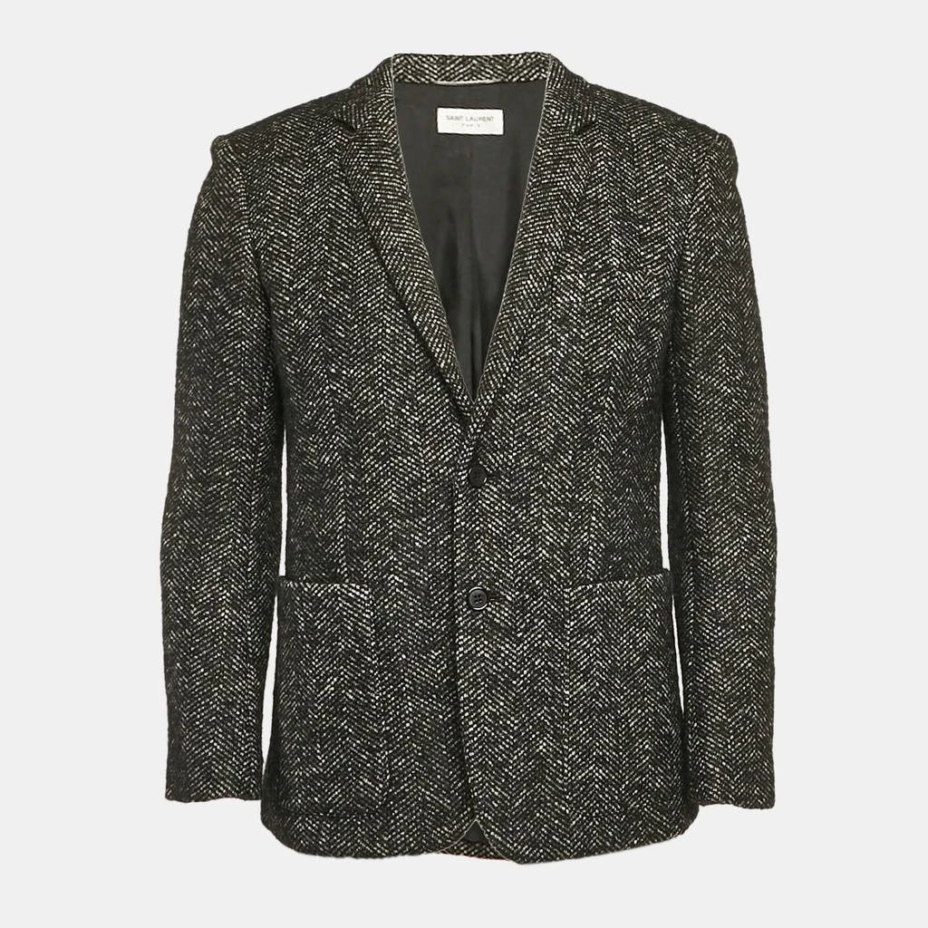 Yves Saint Laurent Grey Herringbone Tweed Double Pea Coat 1
