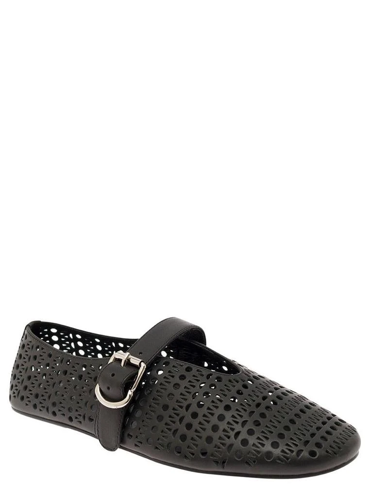 Jeffrey Campbell 'Shelly' Black Ballet Flats with Maxi Buckle in Lace Effect Leather Woman 2