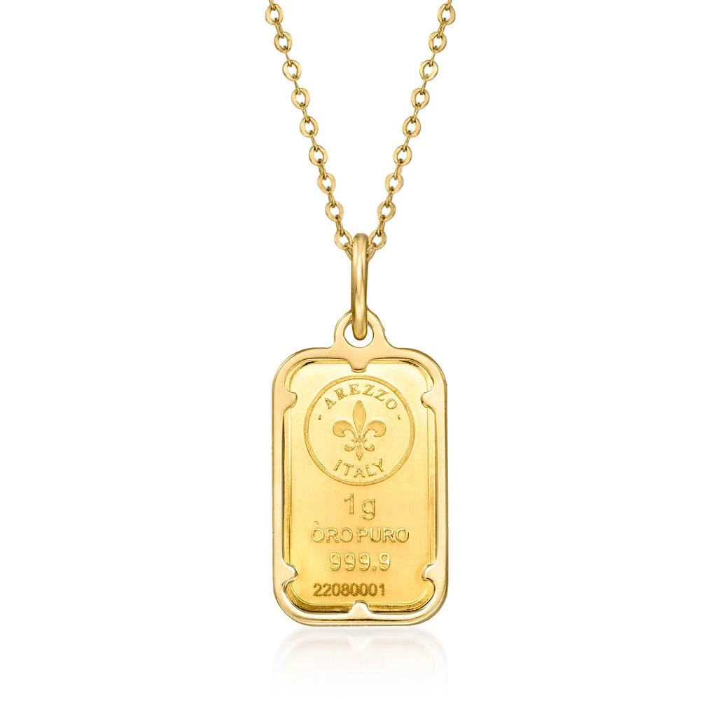Ross-Simons Italian 24kt Yellow Gold 1-Gram Ingot Pendant Necklace With 14kt Yellow Gold Frame 1