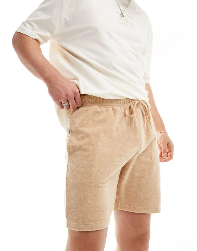 ASOS ASOS DESIGN slim towelling shorts in beige 1