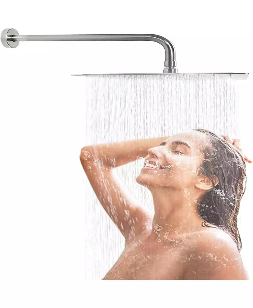 RAINSKEN 12 Inch Brushed Nickel Rain Shower Head, Square Ultra Thin 304 Stainless Steel Shower Head Full Body Coverage Waterfall Shower Head