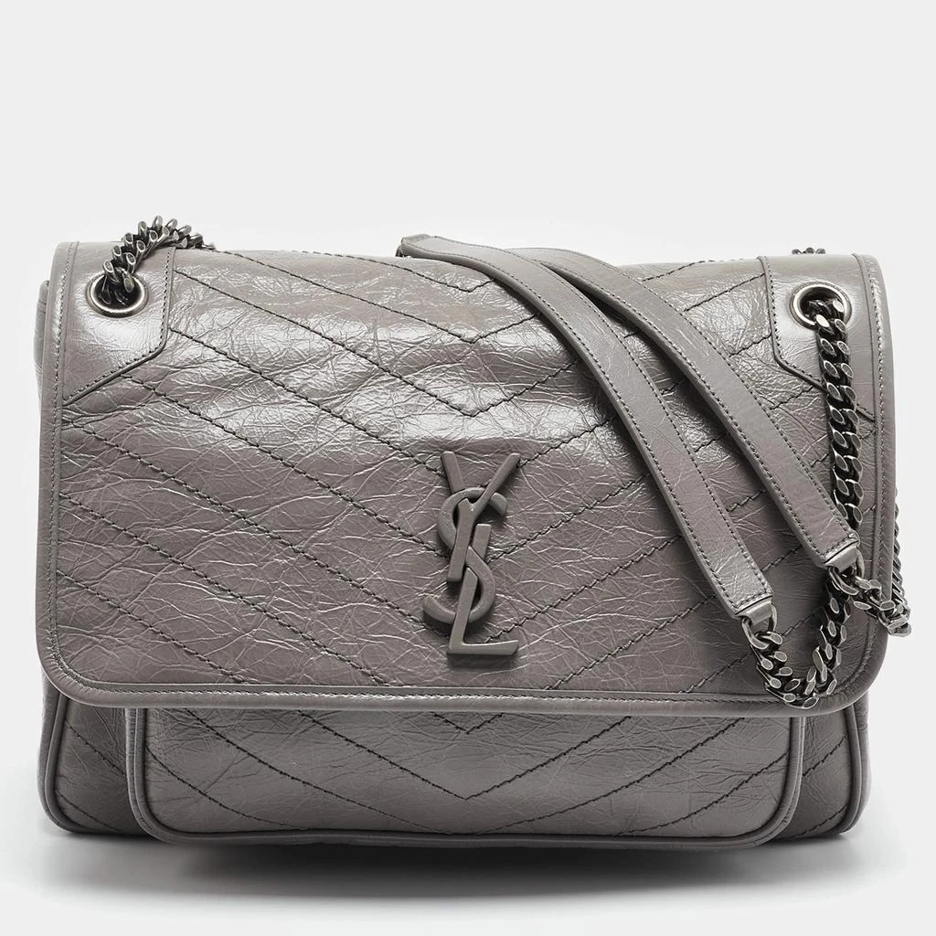 Yves Saint Laurent Saint Laurent Grey Crinkled Leather Large Niki Shoulder Bag 1