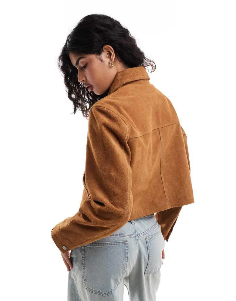 ASOS ASOS DESIGN suede top collar jacket in tan 4